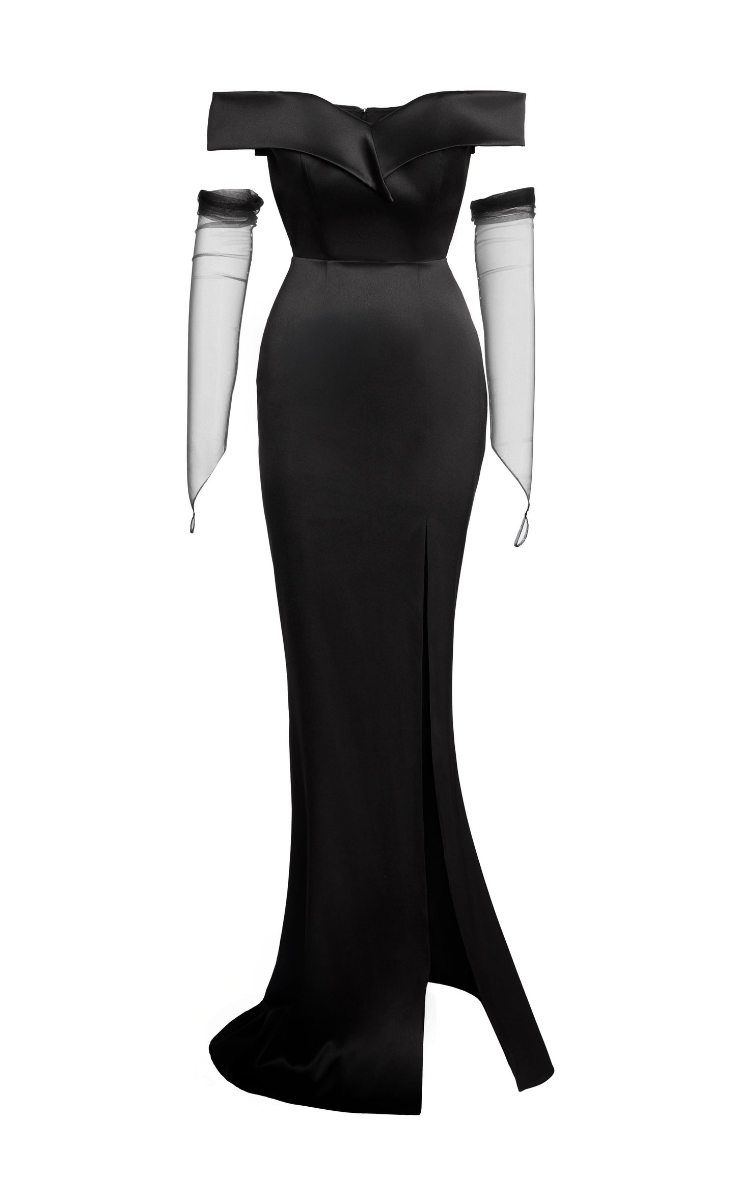 Rochie lunga neagra cu detaliu in zona umerilor