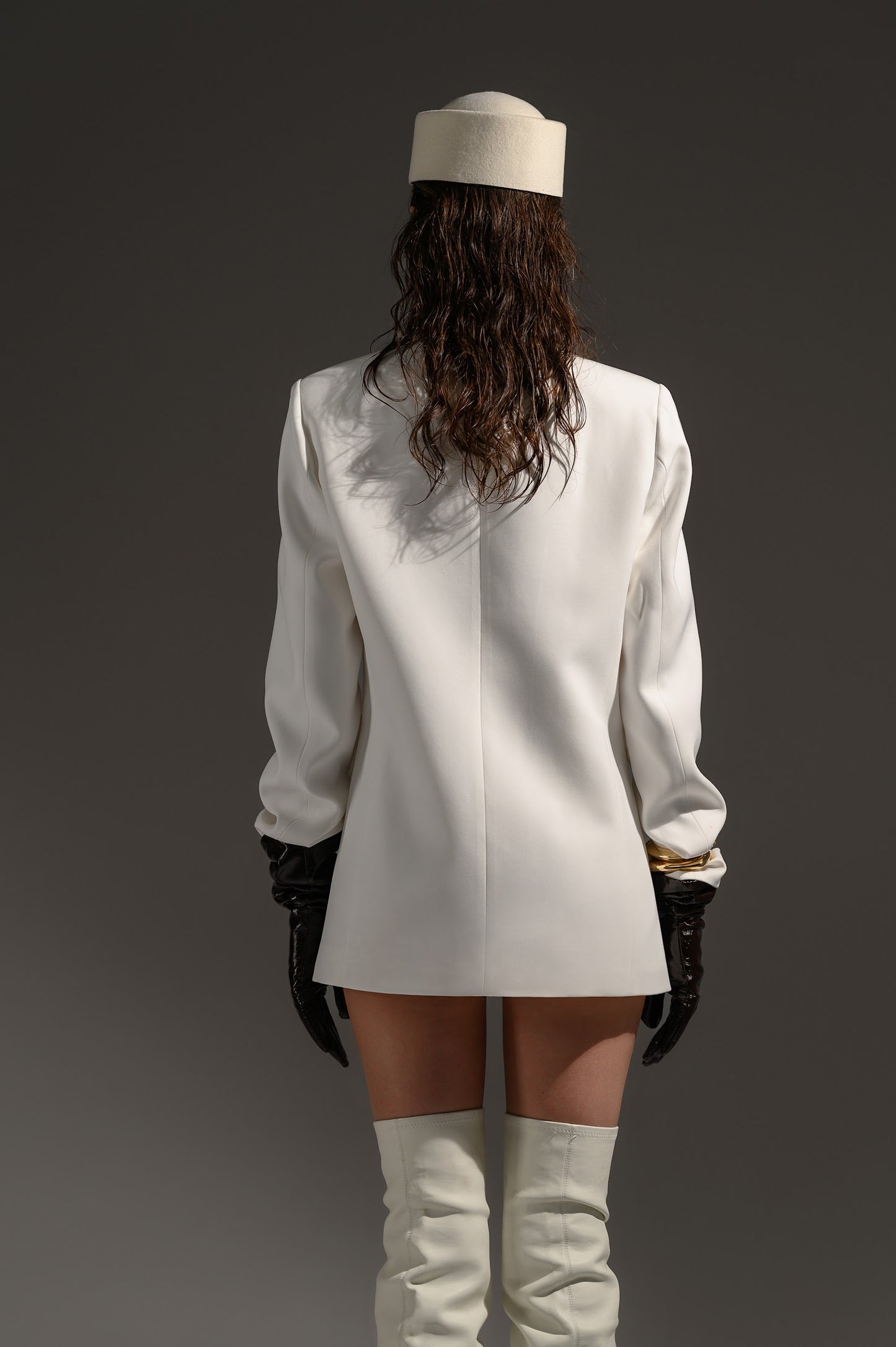 Sacou alb lână oversized