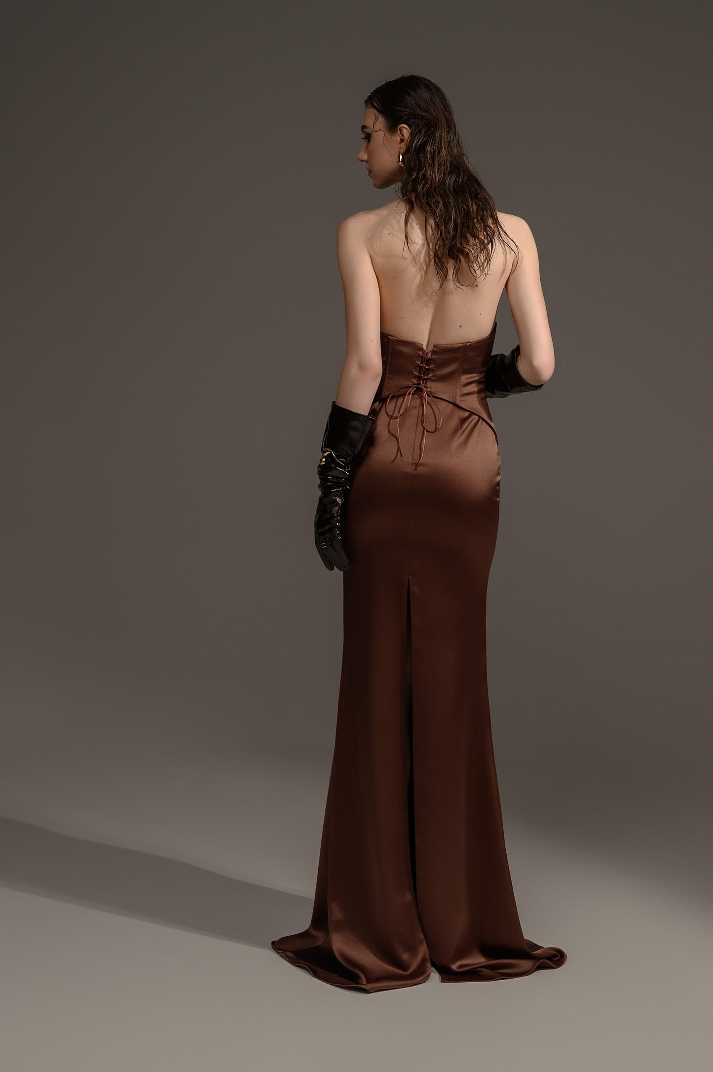 Coffee Long Backless Dress