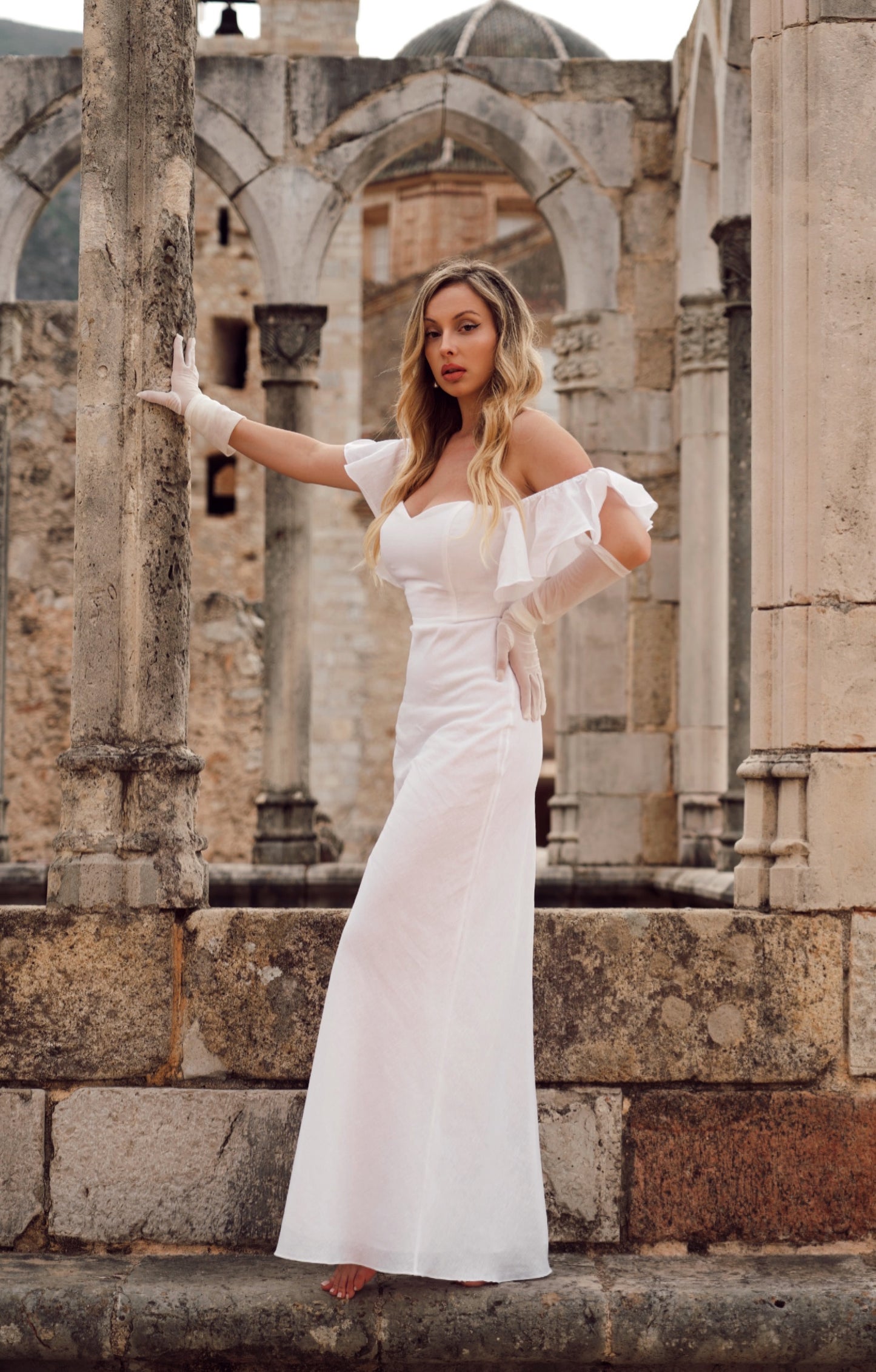 White linen midi dress