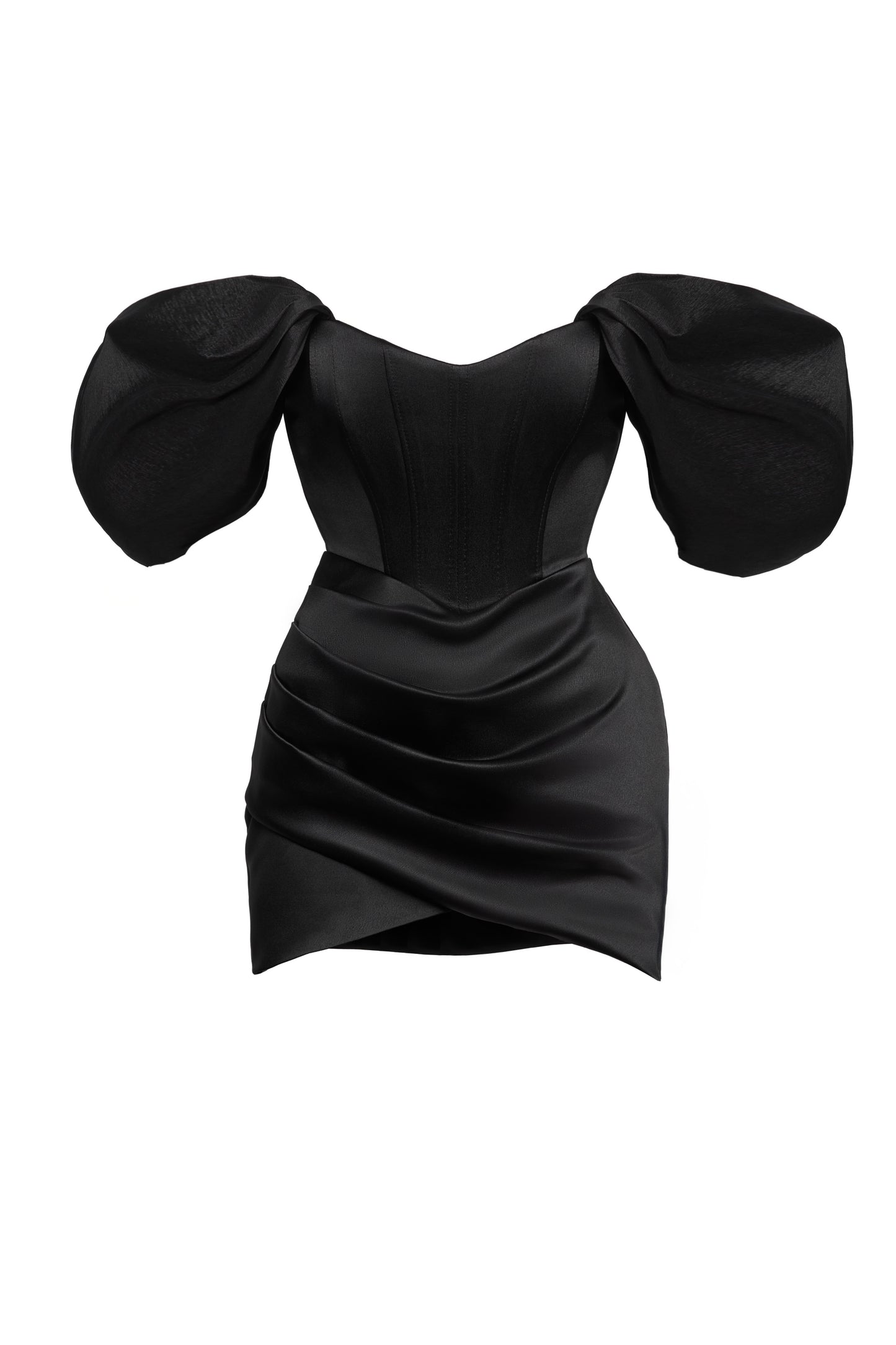 Puff-Sleeves Black Off-Shoulder Mini Dress