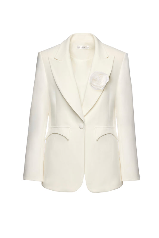 Sacou alb lână oversized