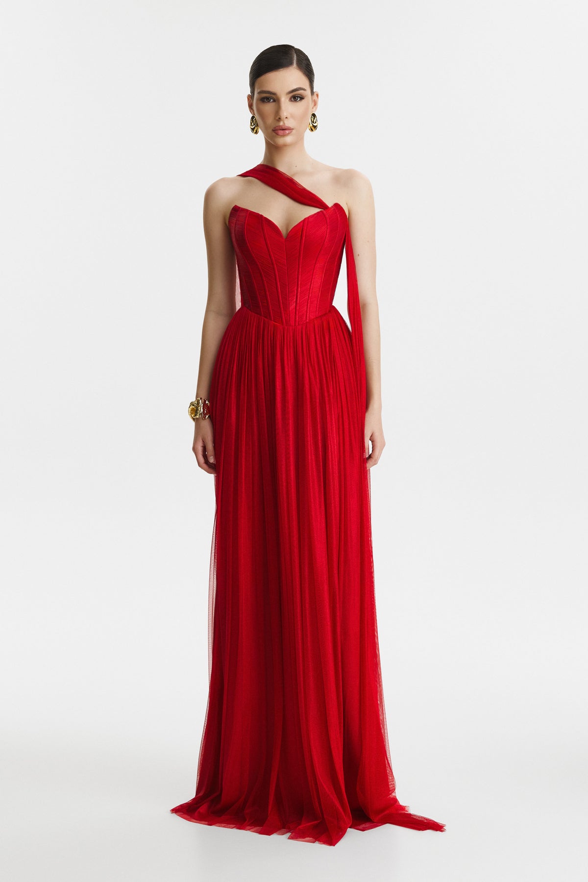 Rochie lunga din matase naturala rosie
