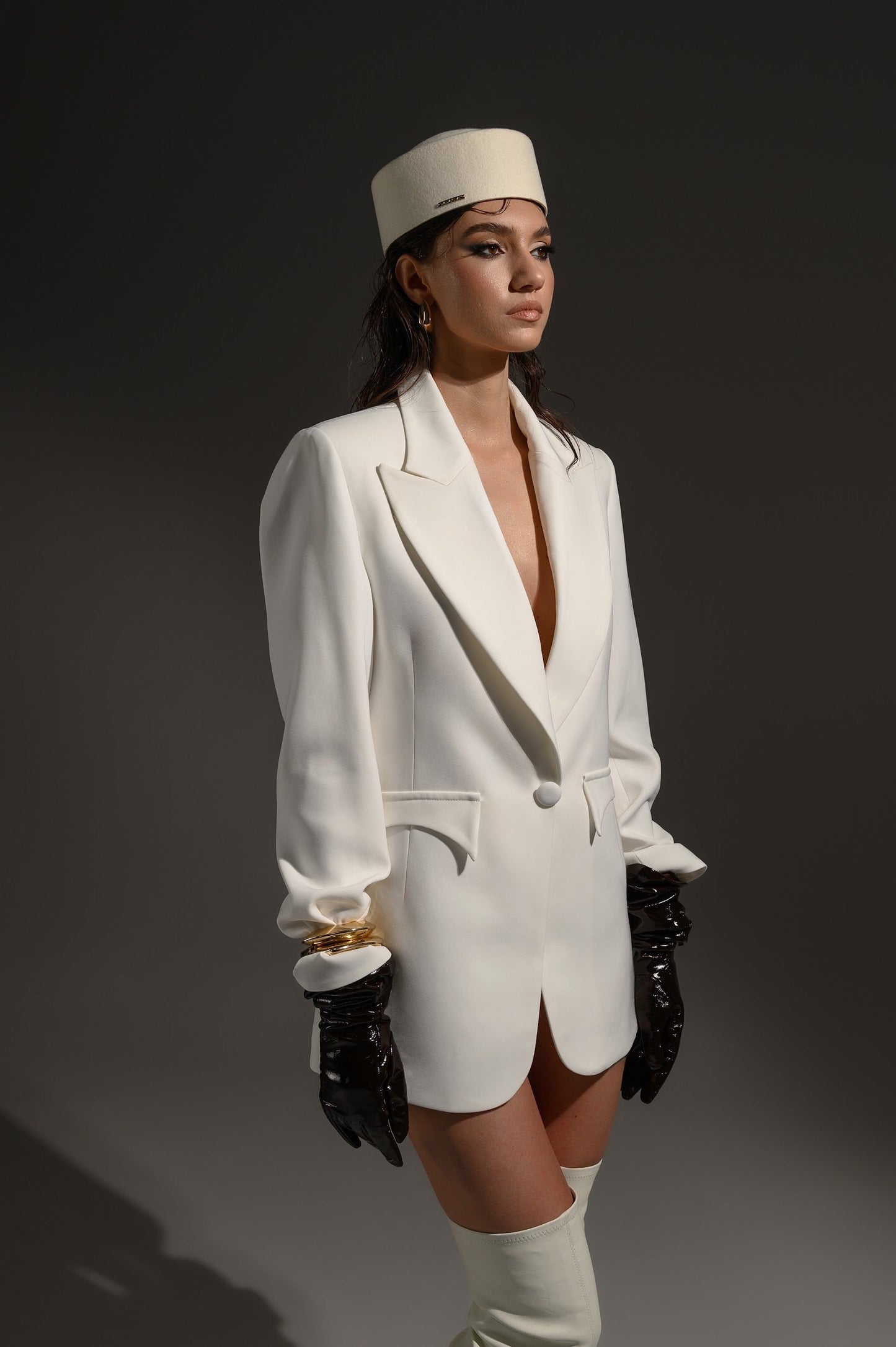 Sacou alb lână oversized