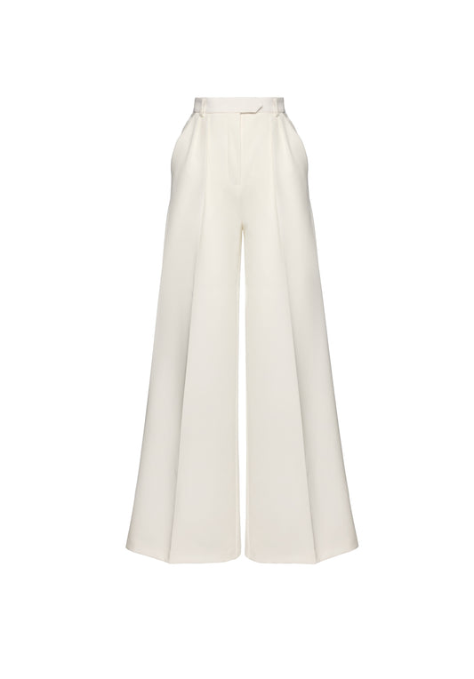 Pantaloni albi cu talie inalta
