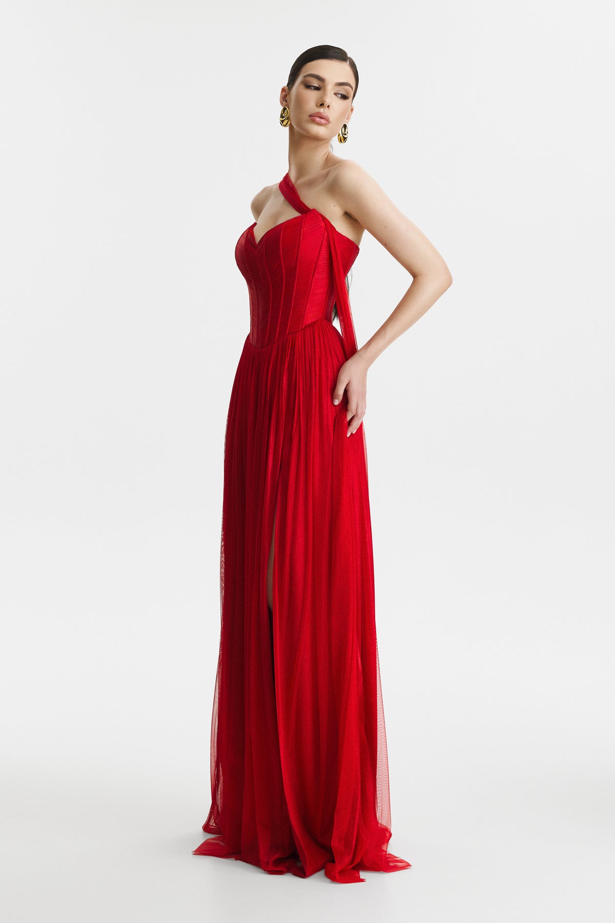 Rochie lunga din matase naturala rosie