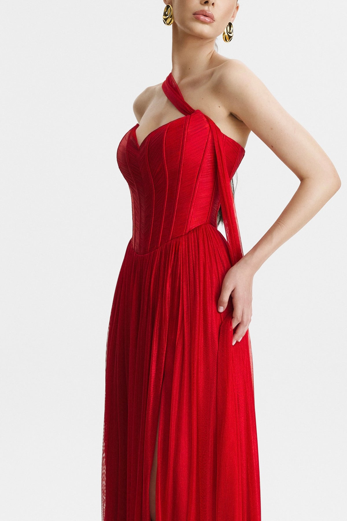 Rochie lunga din matase naturala rosie