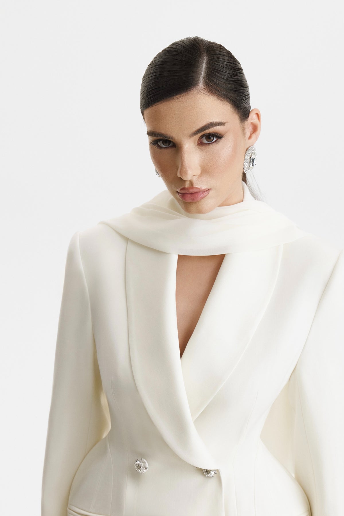 Asymmetric White Wool Blazer Dress
