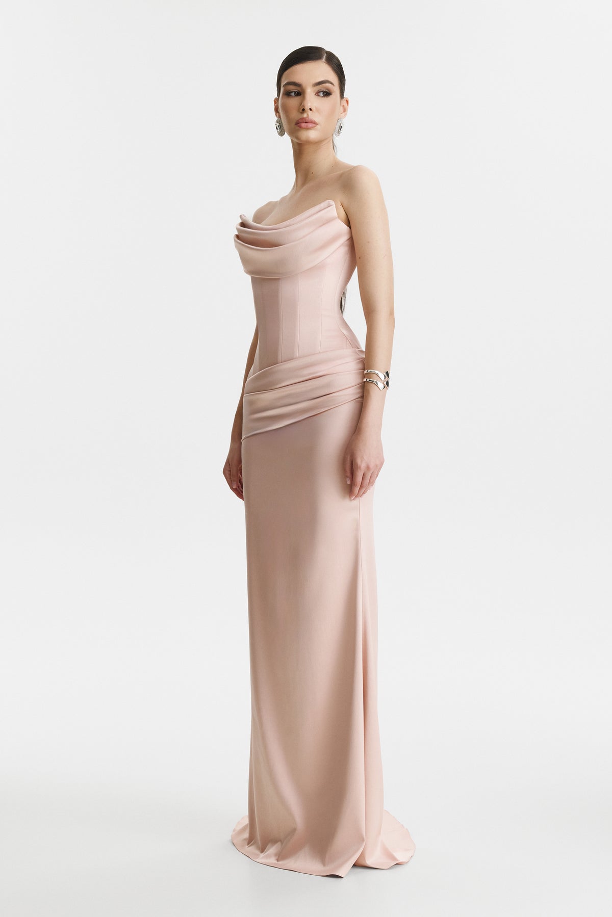 Rochie lunga tip corset cu decolteu in V