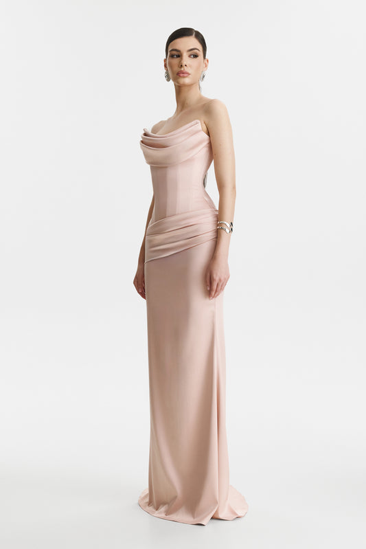 Rochie lunga tip corset cu decolteu in V