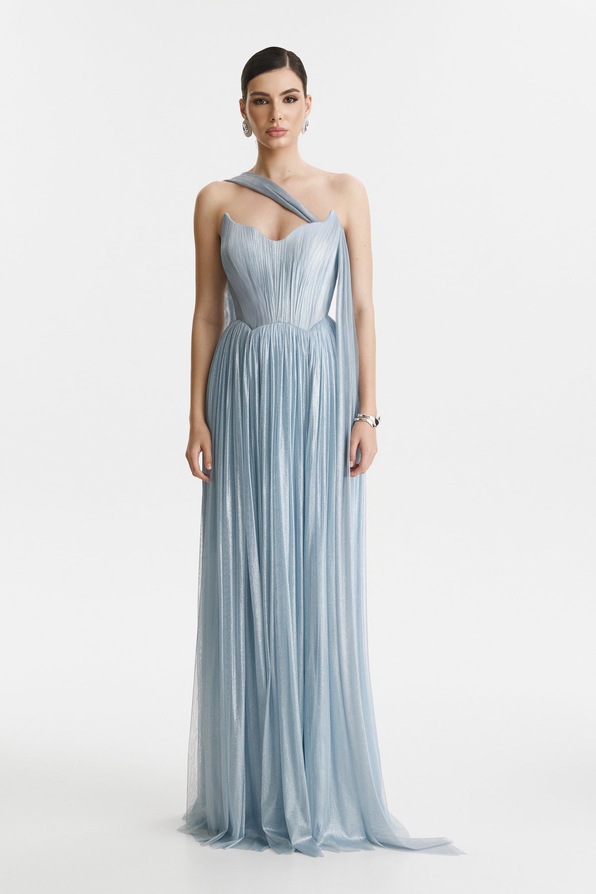 Rochie lunga din matase naturala baby blue